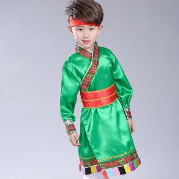小學生藏族服飾少數民族兒童演出服裝舞蹈表演服衣服男童蒙古服裝 綠